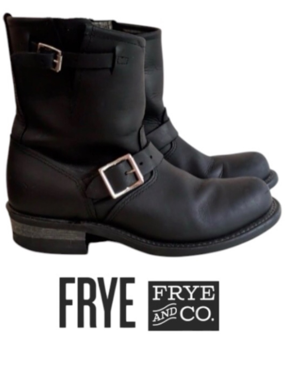 FRYE Leather Engineer Boots, Women’s Size 9, Black with  Silvertone Buckle